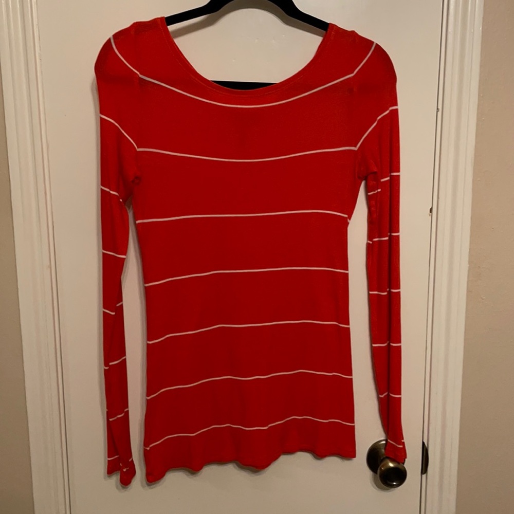 BCBG soft orange and white striped long sleeve